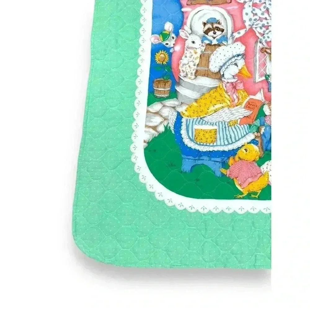 Vintage Mother Goose Nursery‎ Rhyme Baby Blanket Green OS Excellent Quilted - Picture 2 of 11